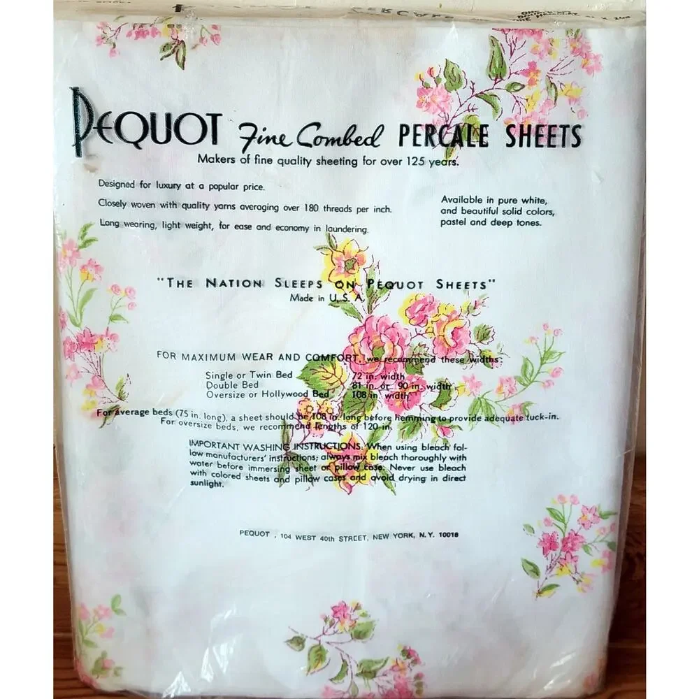 FLAW PEQUOT Double Flat Sheet 81x108 Fine Combed Percale Cotton Deer Floral VTG